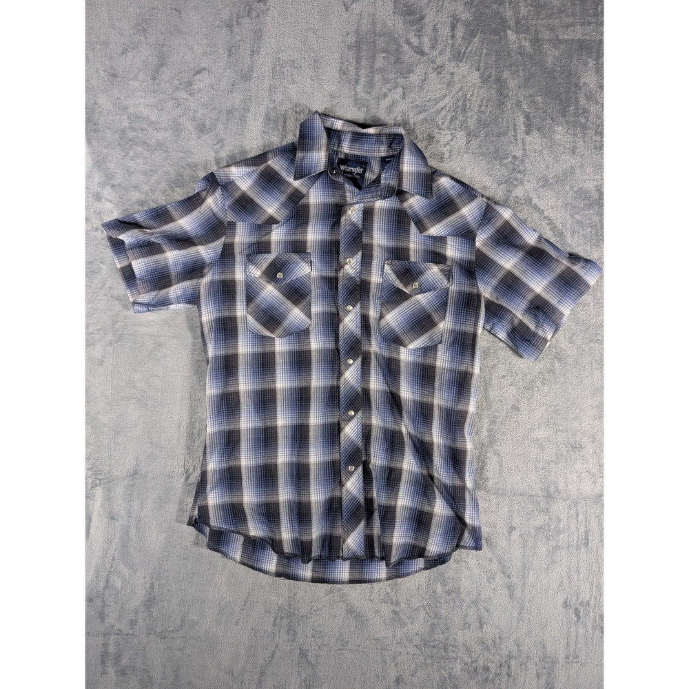 Wrangler Men's Blue Plaid Short Sleeve Western Pearl Snap Shirt Size Large